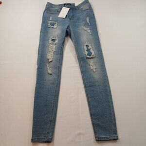 Raregal Distressed Denim Skinny Jeans Womens Small Light Wash Ripped Detail